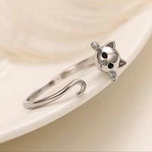 NWT 🐈‍⬛ OPEN .925 STERLING SILVER ADJUSTABLE KITTY CAT FELINE RING OSFM